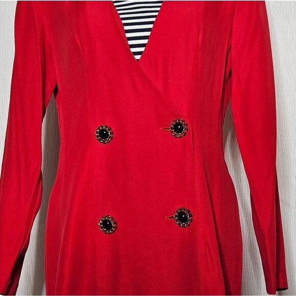 David Benjamin Vintage 80's Bold Red Double Breasted Tailored Fit Blazer Blouse - Picture 16 of 16